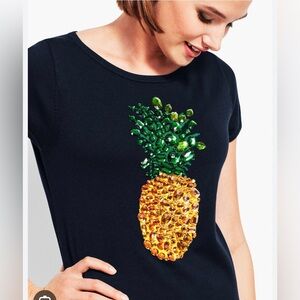 Talbots RSVP Black Pineapple Crystal Sweater Medium EUC